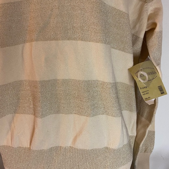 High Sierra Women’s Gold/Cream Striped V Neck Sweater Sz XL Cotton Blend NWT - Picture 3 of 5